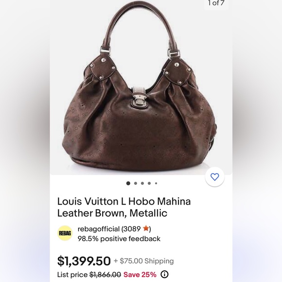 LV Mahina metallic brown ‘L’ hobo bag - Picture 13 of 15